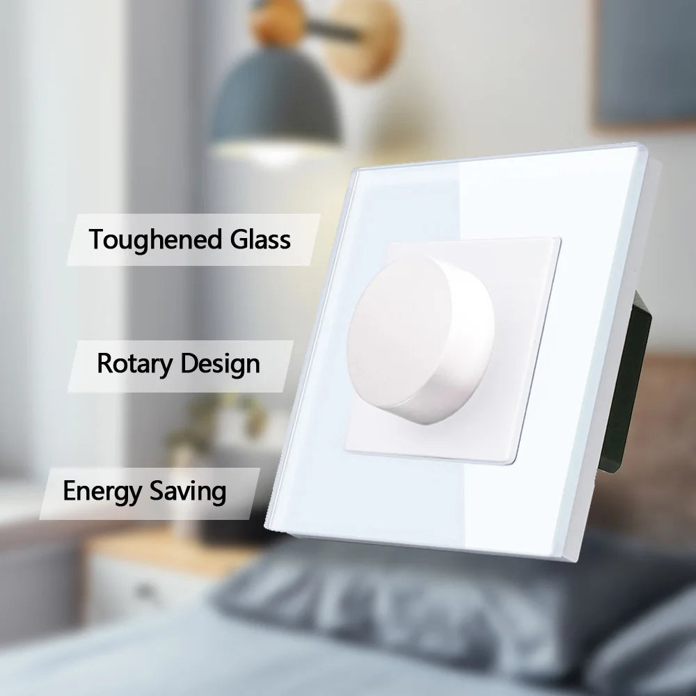 Dimmer Light Switch Rotary Knob Switch Glass Frame Mechanical LED Dimmable Switch Wall Mounted Switch EU Russia Switches