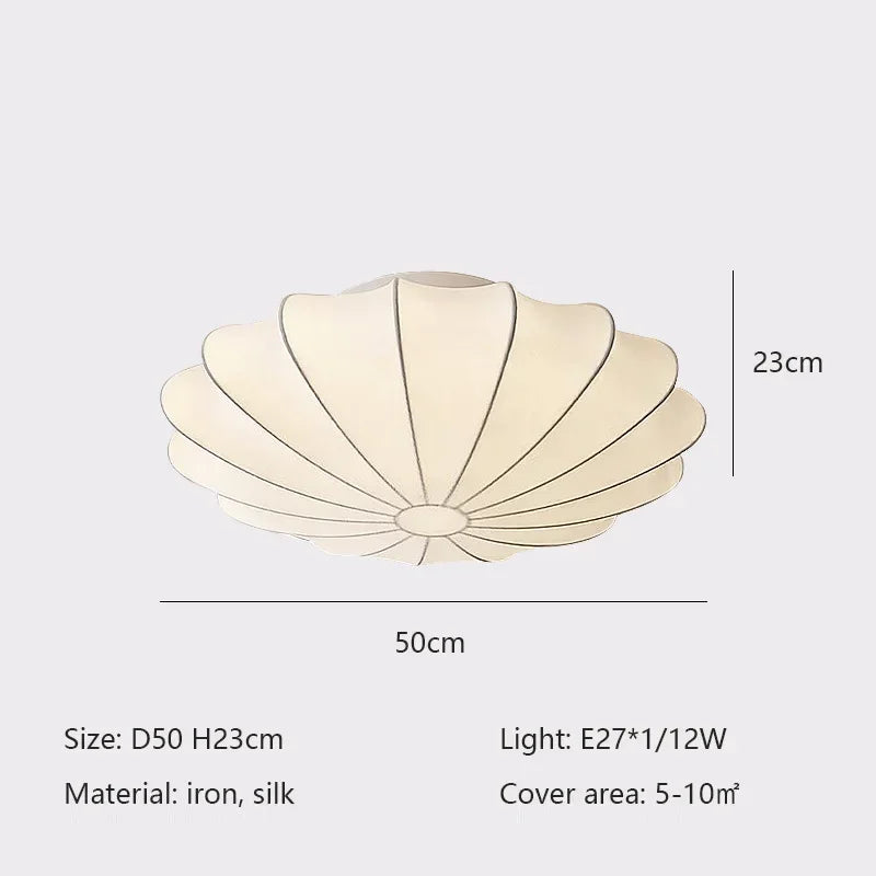 Nordic Wabi Sabi Silk Ceiling Light - Round LED Japandi Lamp for Living Room