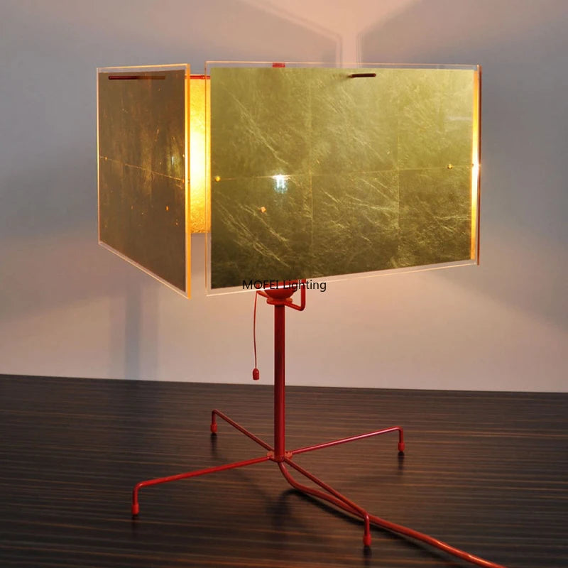 24k Gold Leaf Table Lamp Handmade Acrylic Bedside Lamp Living Room Bedroom Nightstand Hotel Luxury Home Decor Lighting Gift