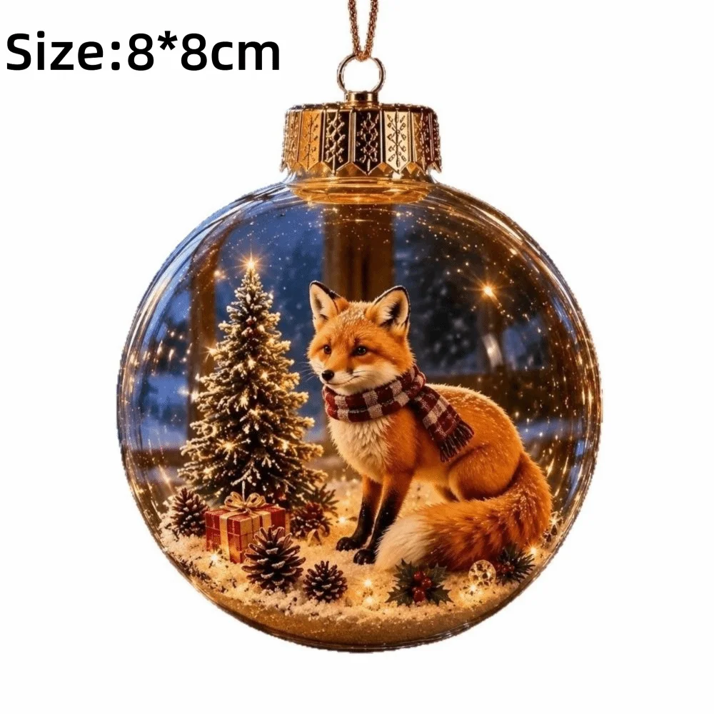 Light-Up Christmas Crystal Ball Spherical Clear Animal Snow Globe Ornament Animal Figure Hanging Holiday Decoration