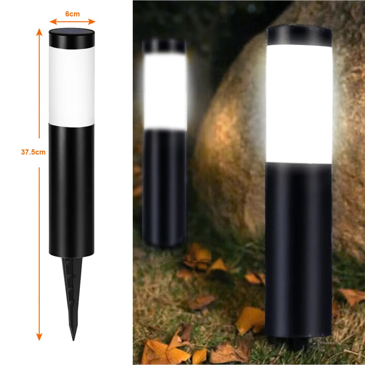 37.5*6cm Solar Garden Light Cylindrical Auto Lighting 6000k Exterior Lights Terraces Decoration Lantern Waterproof Outdoor