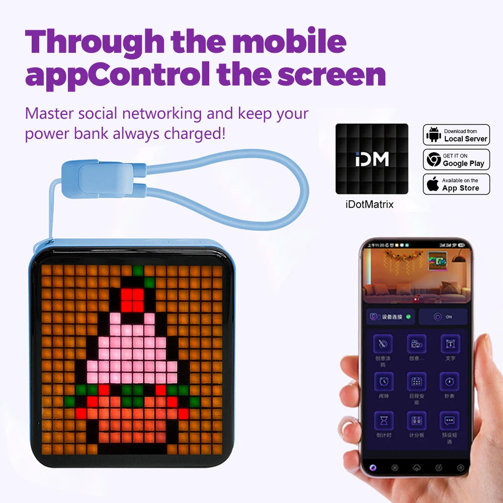 LED Pixel Display Night Light 5000mAh Bluetooth APP Control DIY Table Light With Alarm Clock For Bedroom Christmas Gift