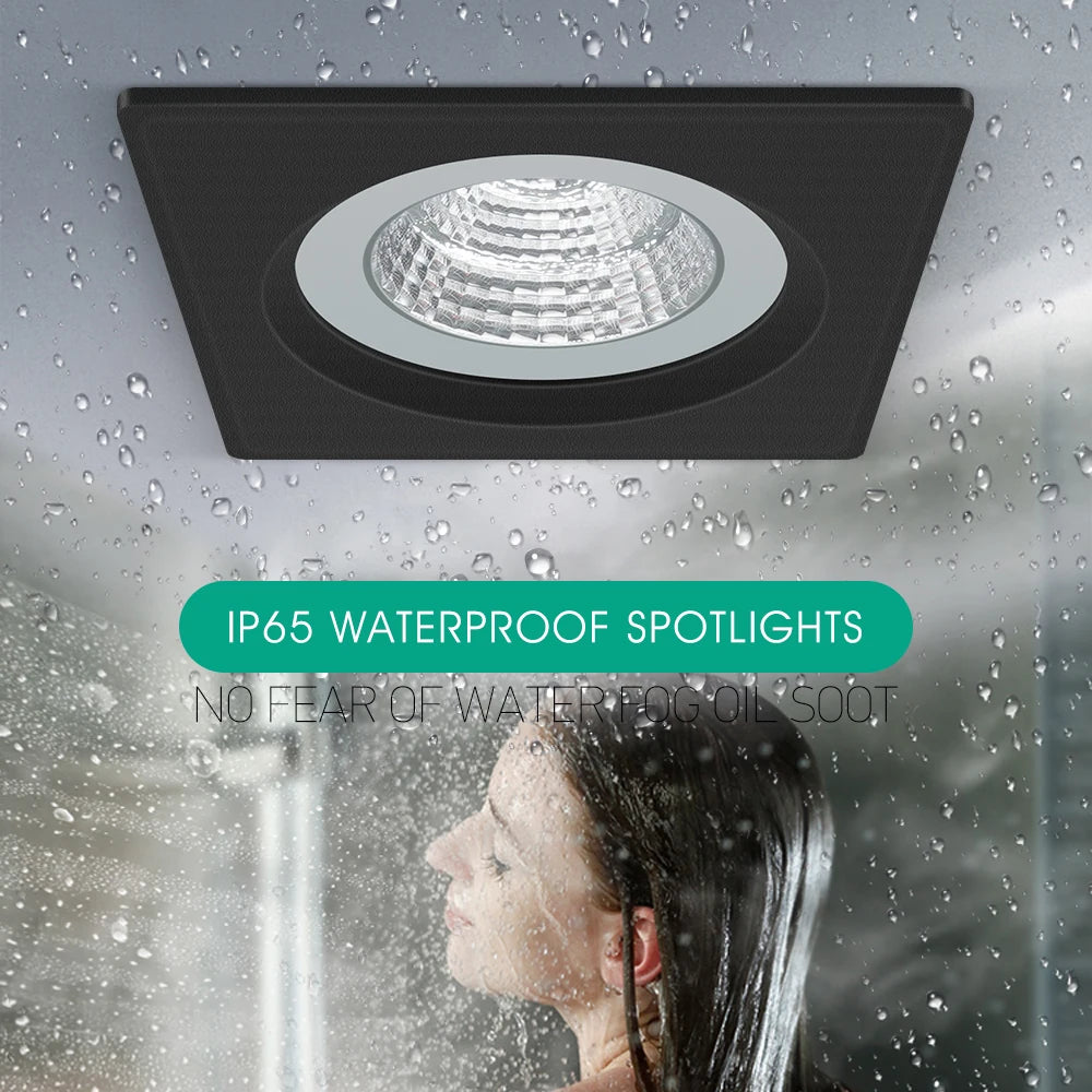 Square LED Downlight IP65 Waterproof Recessed Ceiling Lamp White/Black COB 5W 7W Spot Indoor Bathroom Balcony Light Fixtures