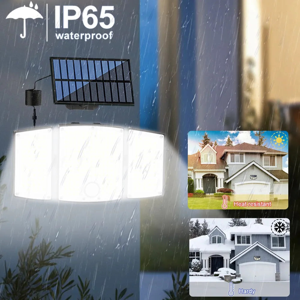 278 LED Solar Motion Sensor Outdoor Flood Light - 3-Head Waterproof Security Wall Lamp for Patio, Yard & Garage