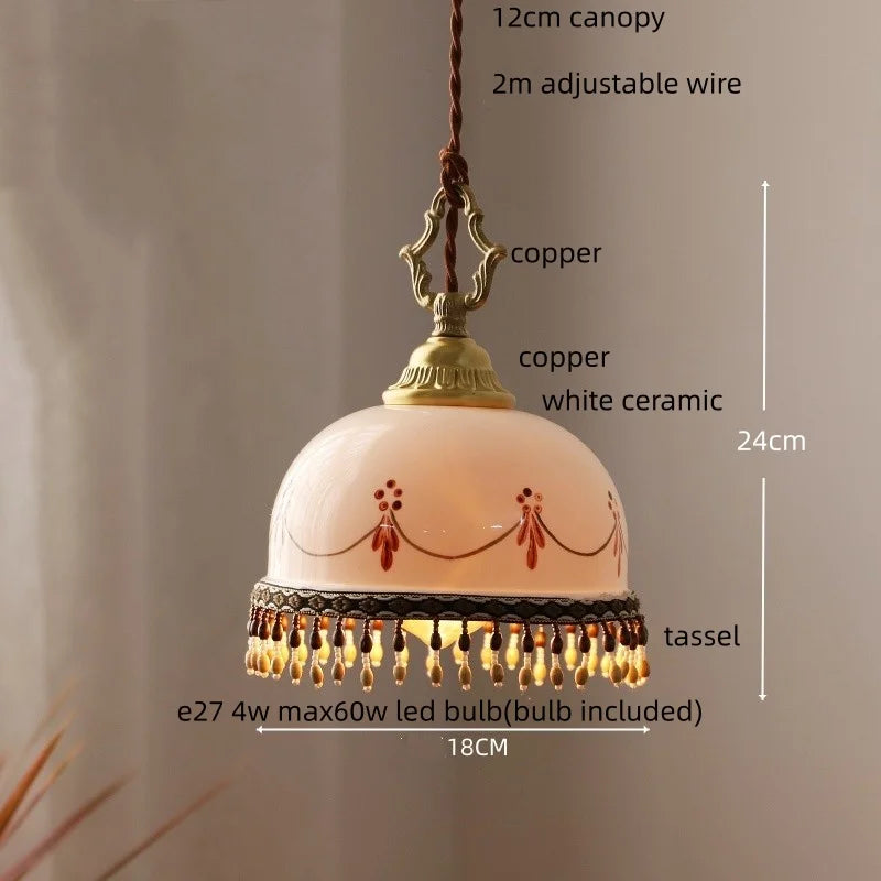 IWHD Home Design LED Pendant Lamp Balcony Reading Dining Room Japan Style Gold Copper Patterned Ceramic Hanging Lights Hanglamp