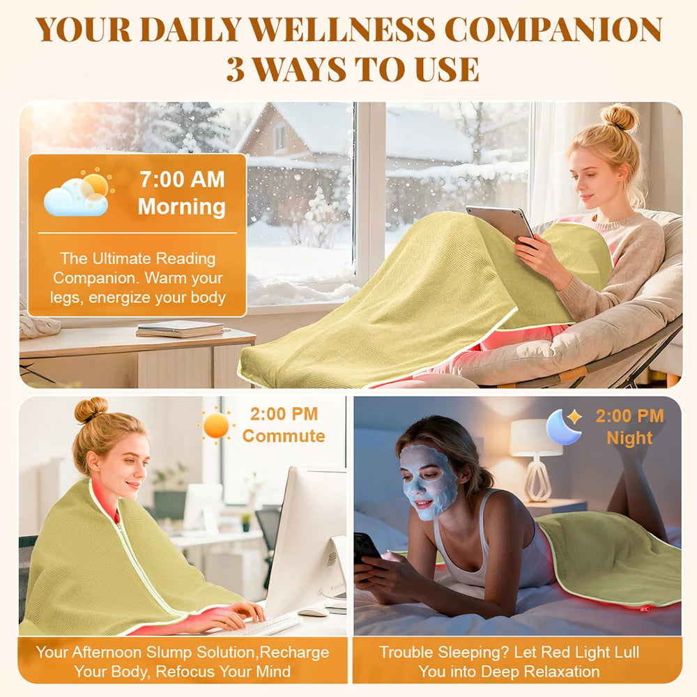 Red Light Therapy Blanket 660nm 850nm - Infrared Heating Shawl for Pain Relief