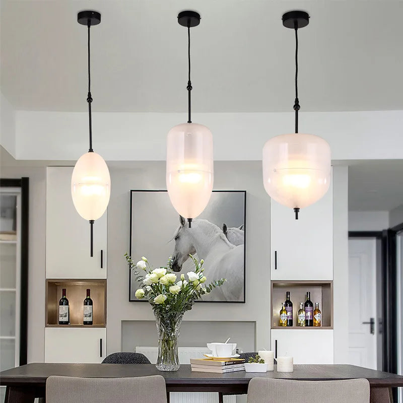 2026 Modern Simple Lake Blue Gradient Glass Pendant Lamp Designer Model Room Bedroom Restaurant Bar LED Chandelier Home Decor Li