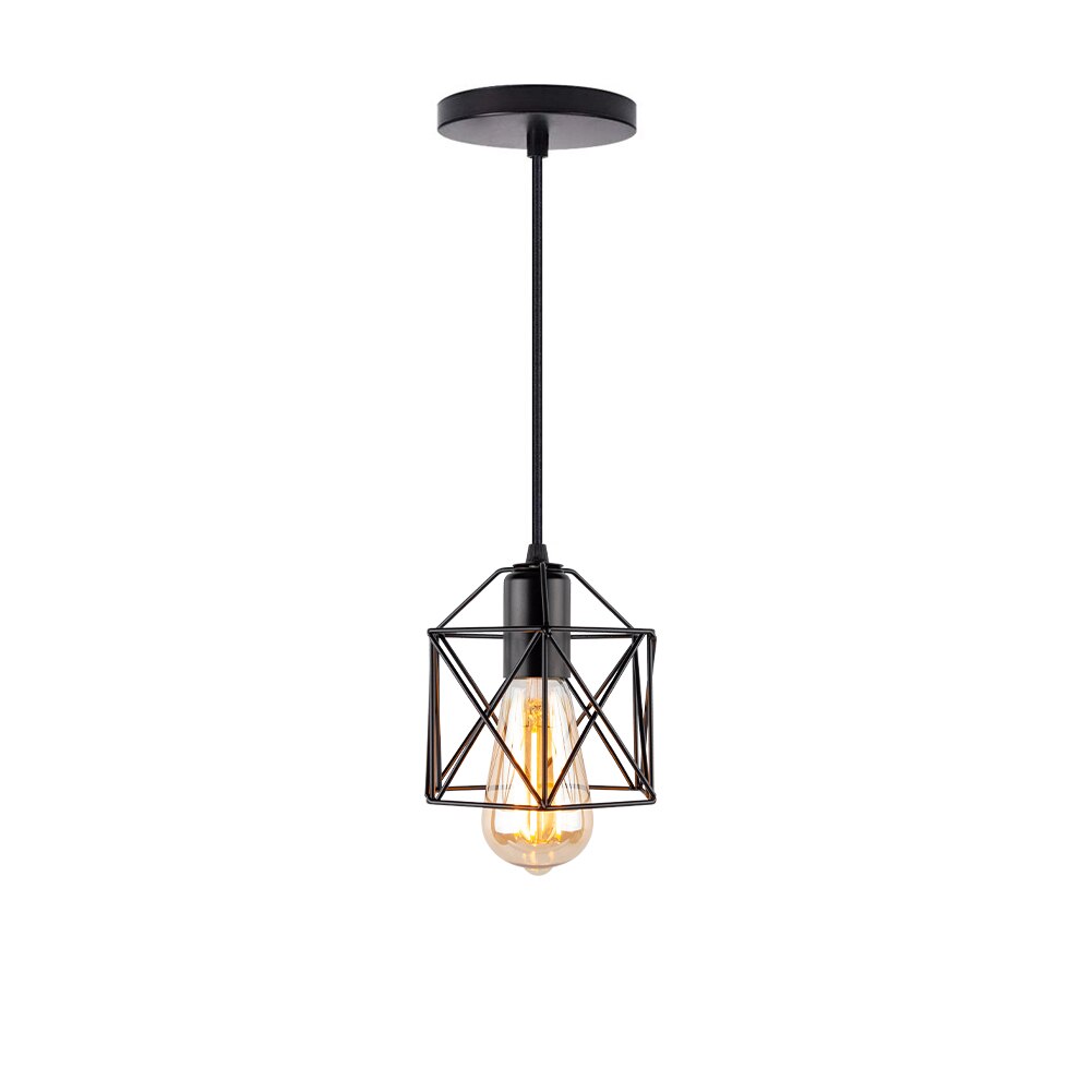 Modern Cage Pendant Light E27 Iron Minimalist Vintage Scandinavian Loft Pyramid Pendant Lamp Metal Hanging Ceiling Lamp Fixtures