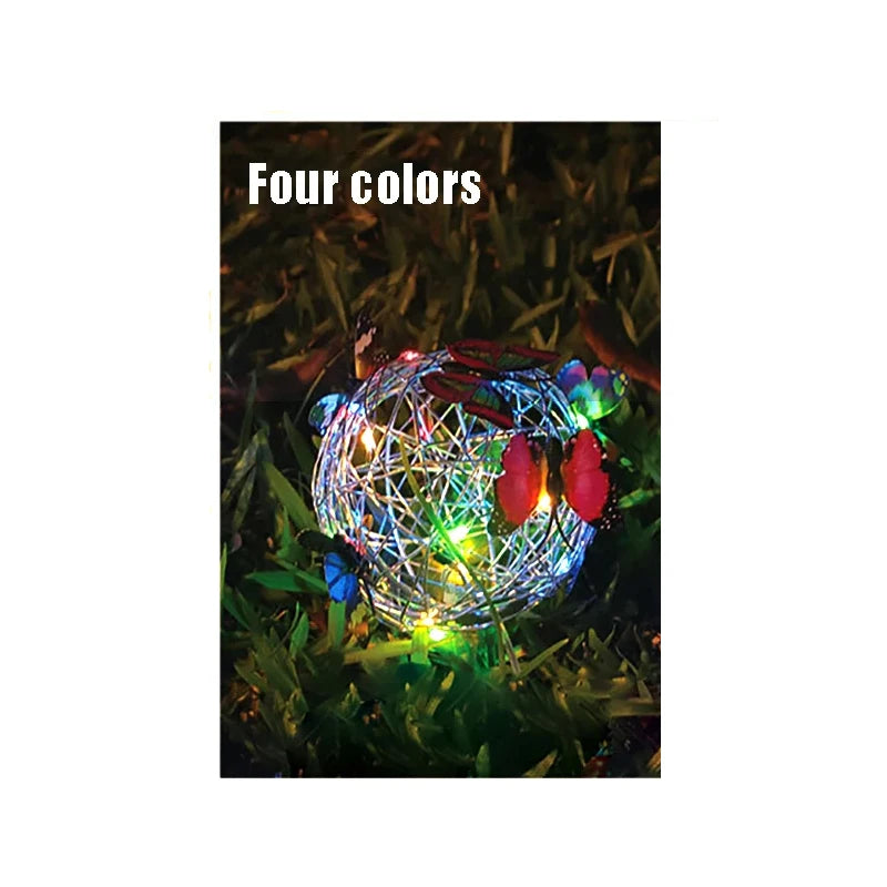 Outdoor Solar Metal Butterfly Pendant Light - Waterproof Hanging Weaving Mesh Ball