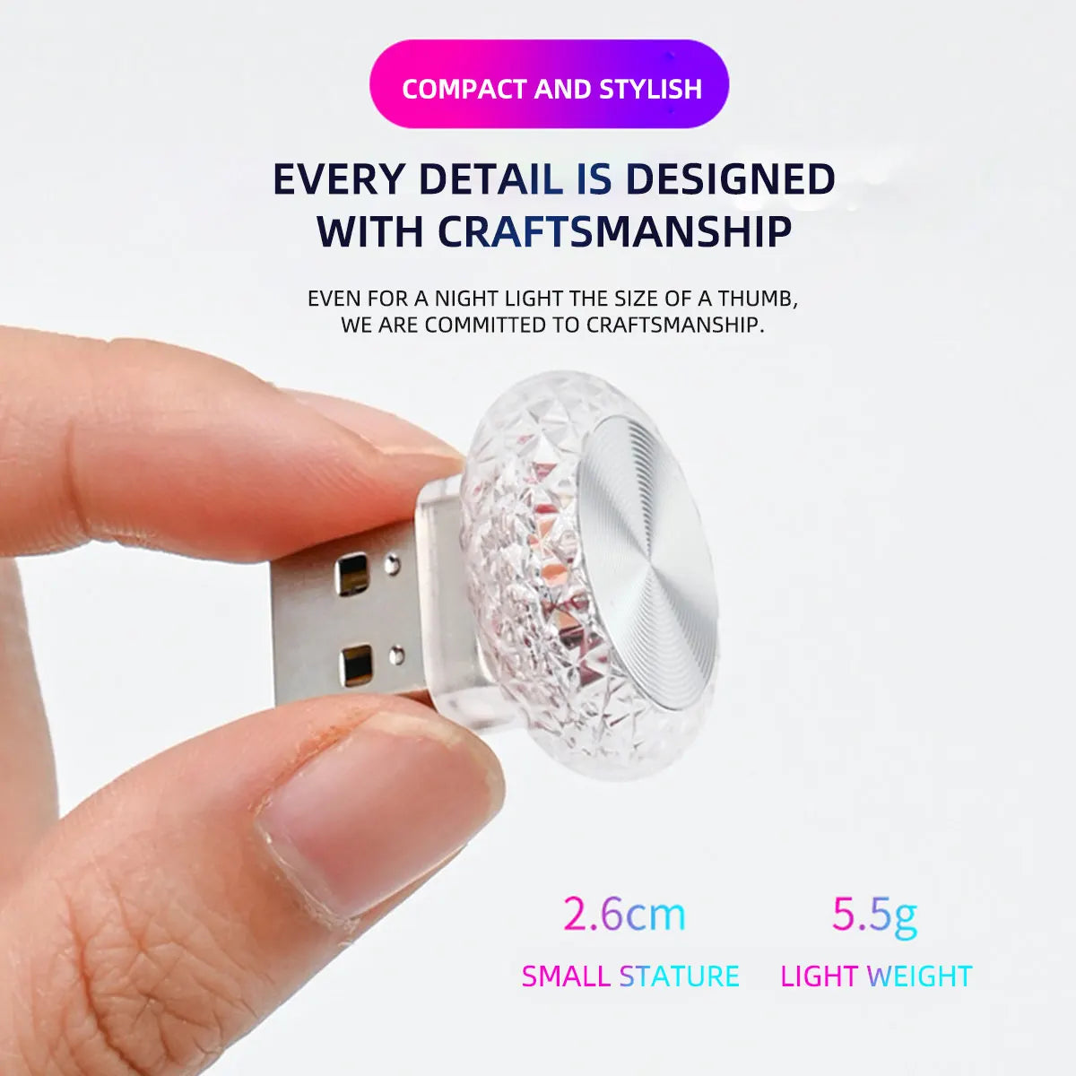 Mini RGB USB Ambient Light (1 Pack) - Plug & Play Decorative LED Interior Atmosphere Lamp for Car, Computer & Laptop