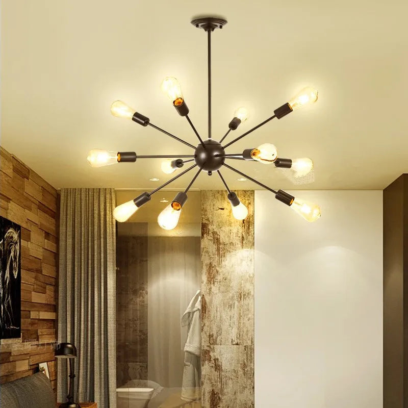 Modern Chandeliers Pendant Lamps Industrial Stair Lighting Fixtures Black Tube Spider Hanging Lamp Living Room Lighting Fixture