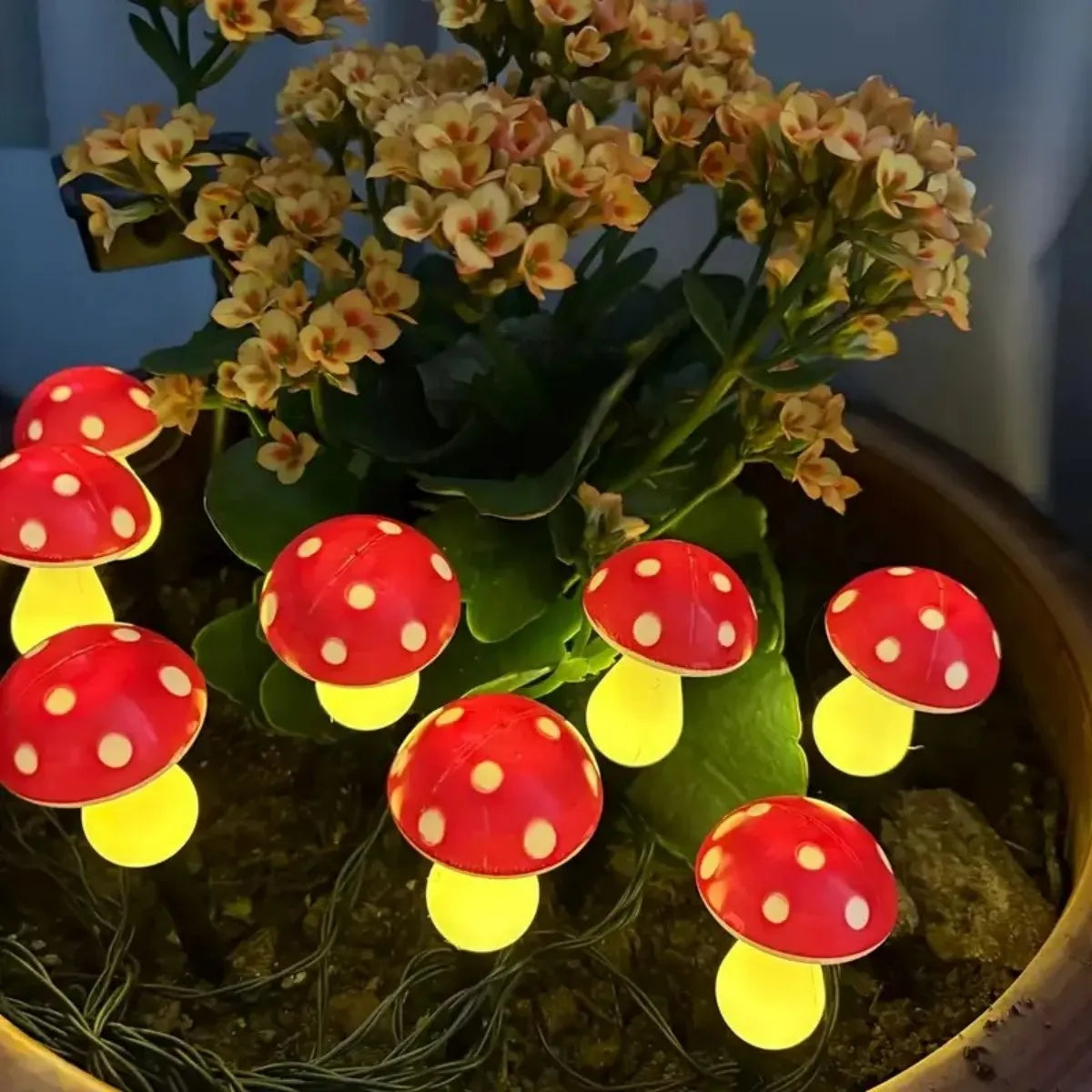 Solar outdoor lights, cute garden mushroom outdoor decorative pile string lights, solar waterproof outdoor lights