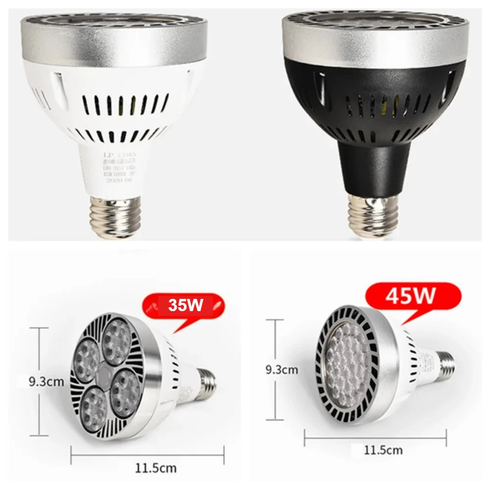 220V E27 PAR30 LED Lamp Bulb 35W 45W Ultra Bright LED Light Bulb Built-in Fan Cooling for Track Lighting Downlight Spotlight
