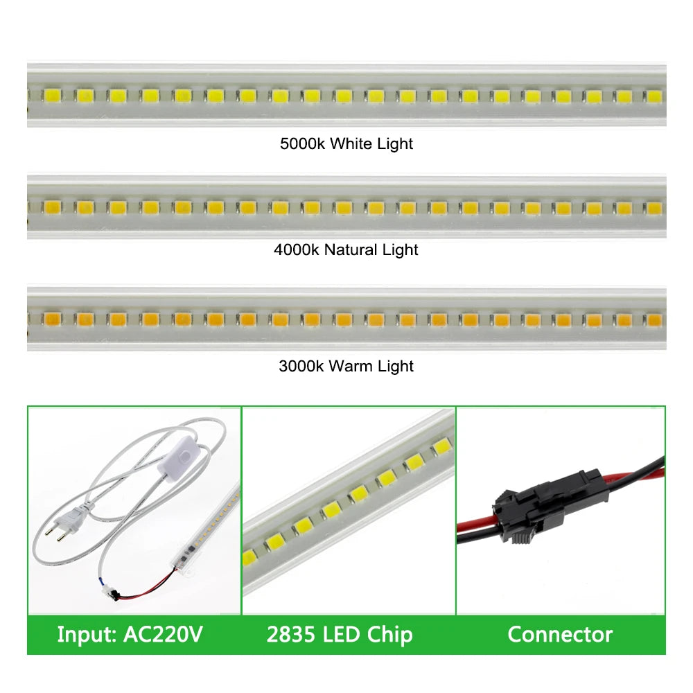 SMD2835 LED Tube AC 220V 8W High Brightness Hard Rigid LED Strip Bar Lights 50cm 72LEDs Energy Saving LED Fluorescent Tubes Set