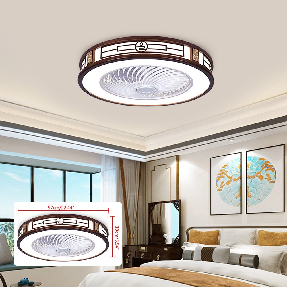 57CM Modern Enclosed Ceiling Fan with Light and Remote Control 3 Light Color 3 Wind Speed Timing Mute Round Chinese Style