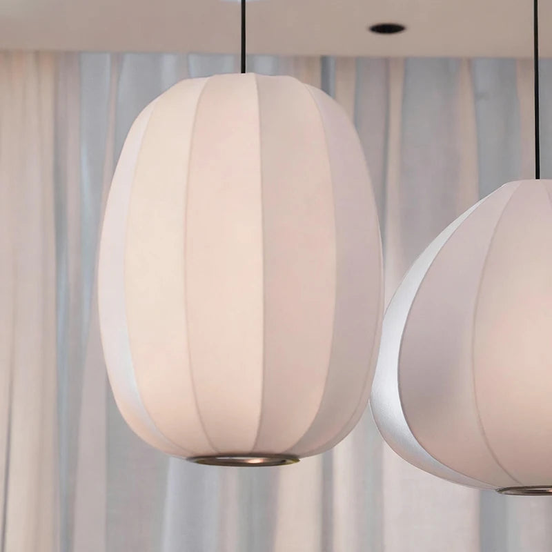Japanese Wabi-Sabi White Silk E27 Pendant Light - Nordic Art Fabric Ceiling Chandelier Lamp Fixture for Living Room, Dining Room & Bedroom