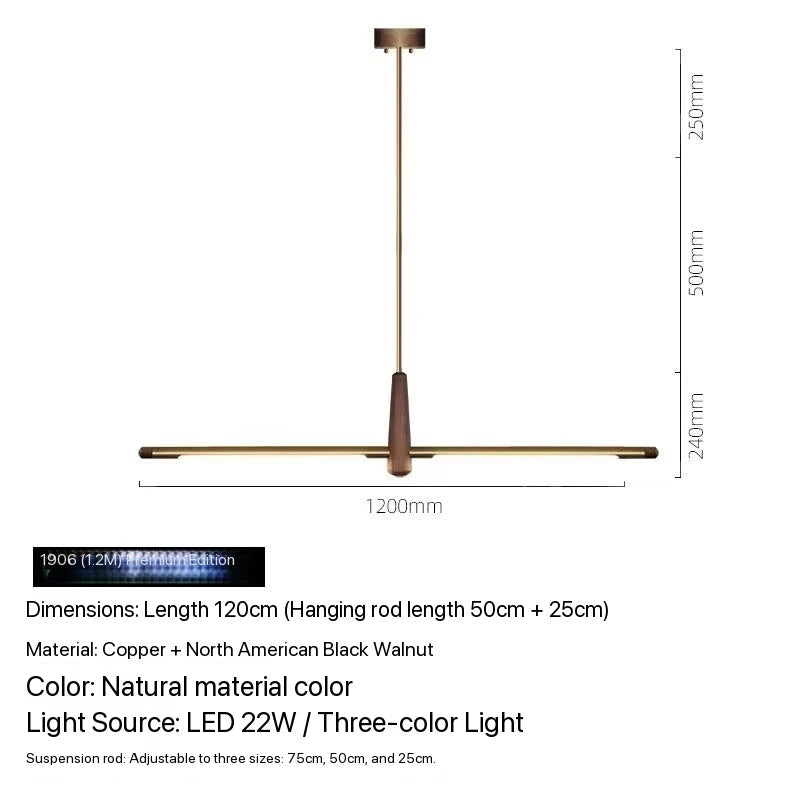 Nordic Designer Long Strip Restaurant Island Chandelier Simple Creative Office Study Lamp Light Luxury All-Copper Tea Room Lamp
