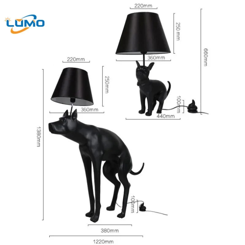 Designer Modern Black Resin Dog Floor Lamps Fabric Lampshade LED E27 Standing Light Living Room Restaurant Bedroom Kitchen Cafe