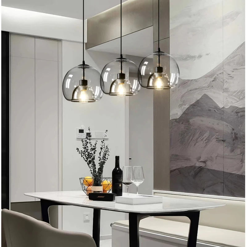 Modern Retro Glass Dining room Bedroom Living Room Chandelier Amber Smoke Gray Glass Small Chandelier Ambient Lighting E27