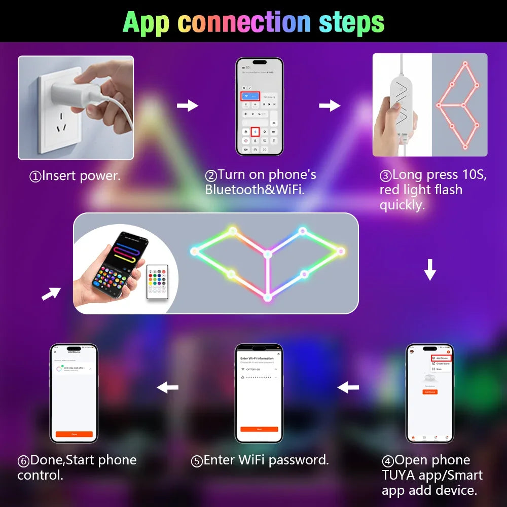 Smart RGB LED Constellation Splicing Wall Lights (Music Sync & APP Control) - DIY Geometric Modular Gaming Room Ambient Backlight & Bedroom Decor