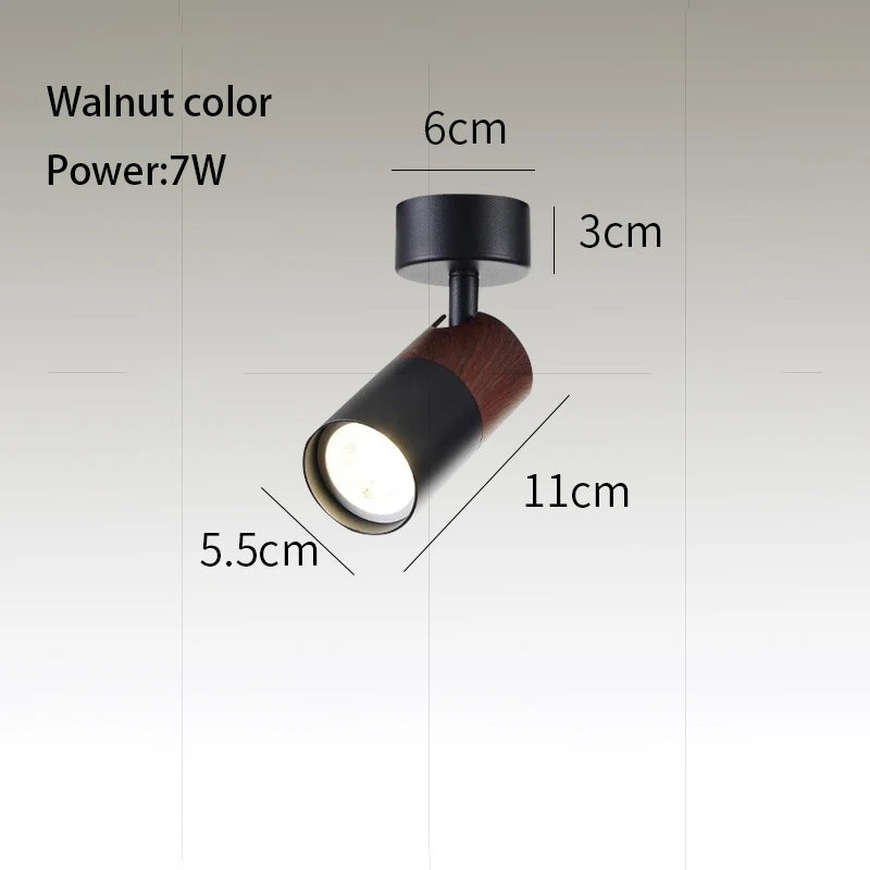 Led Spotlights GU10 Bulb Replaceable Spot Light Walnut Log Wood Color Surface Mounted Ceiling Lamp Adjustable Angle COB 110V 220