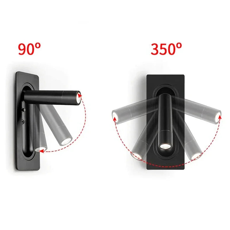 LED Ambient Reading Light Adjustable Recessed Wall Light Wide Voltage 85V-265V Indoor Rotatable Bedside Reading Light