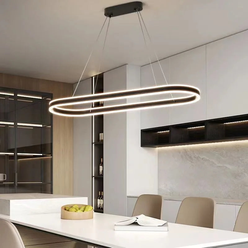 Modern Simple Oval Led Chandelier Aluminium Dimmable Dining Room Pendant Light Lighting Bar Kitchen Hanging Lamp Luster Fixtures