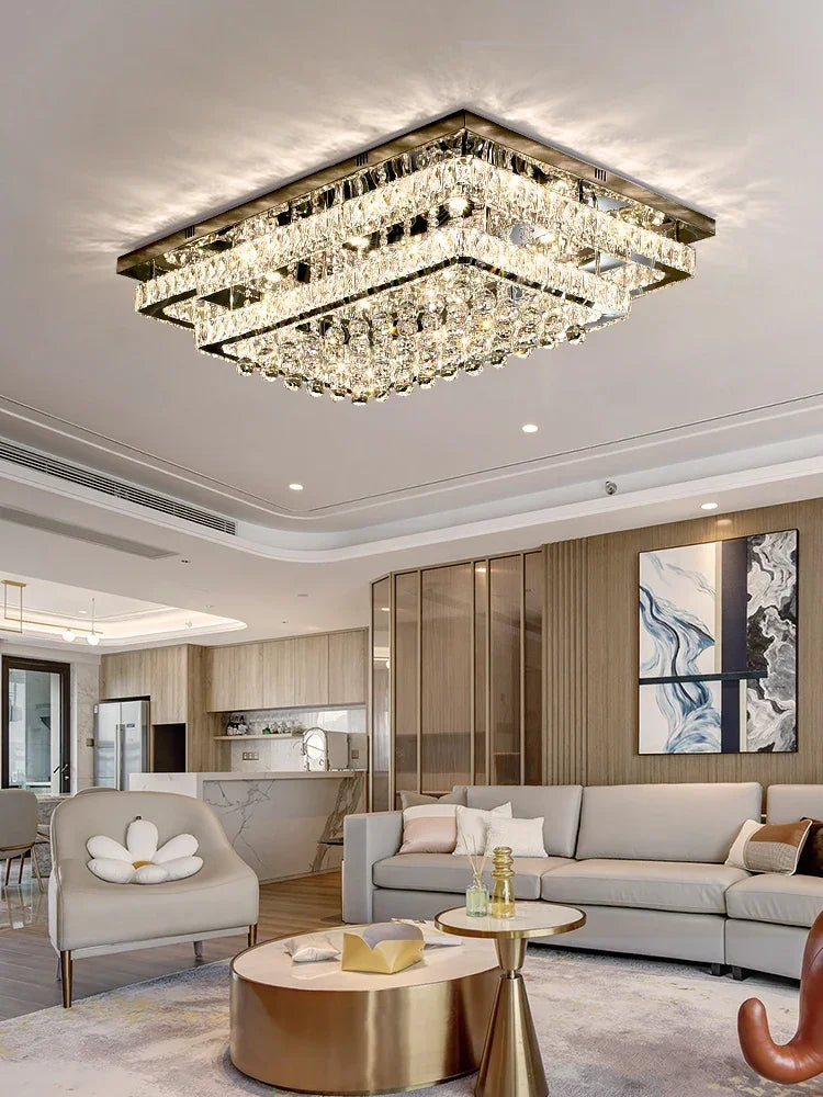 Modern Luxury Crystal LED Chandelier For Living Room Bedroom Dining Room Kitchen Ceiling Lamp Silver Chrome Remote Control Light