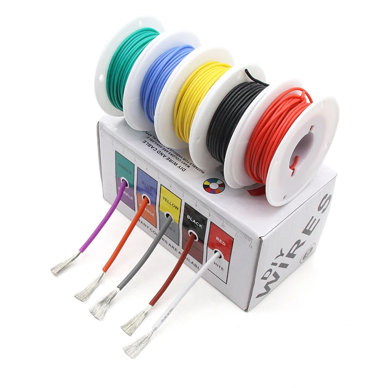 Heat Resistant Flexible Silicone Wire 5 Colors Mix Kit - 30/28/26/24/22/20/18/16AWG Stranded Cable Electrical Tinned Copper Wires