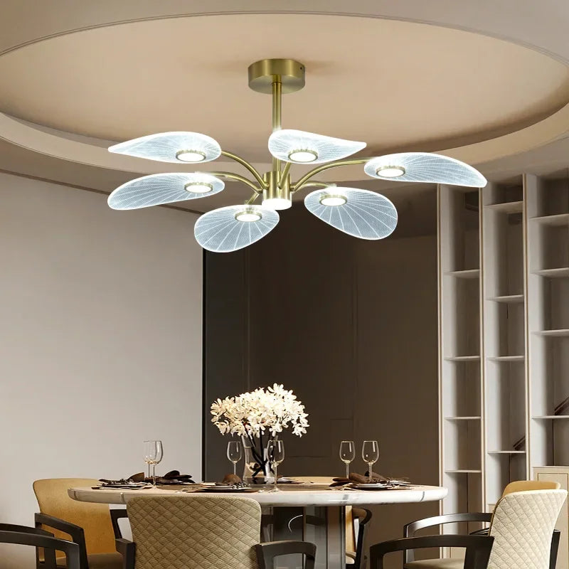Nordic Luxury Lotus Ceiling Light Gold Acrylic Hanging Lustre for Dining Room Kitchen Island Home Decoration Lighting