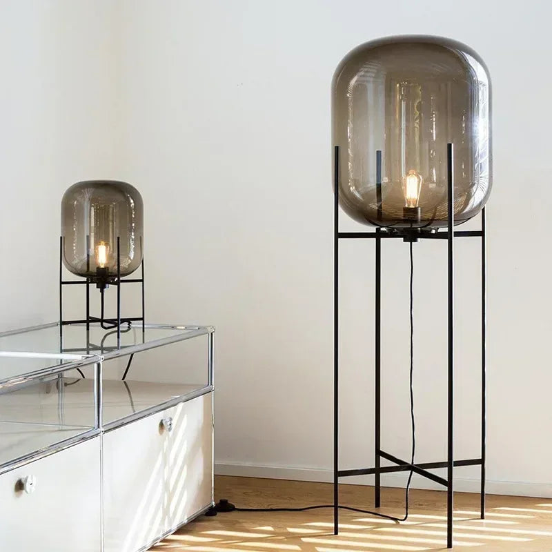 Nordic Minimalist Smoke Gray Glass Led Floor Lamp Designer Bedroom Bedside Table Light High-end Living Room Decoration Lighting