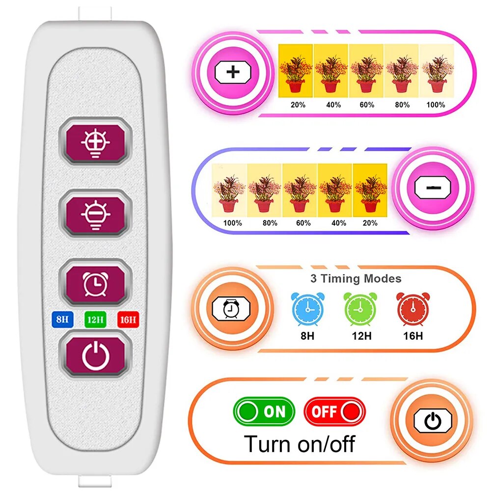 Grow Light Strips Bar for Indoor Plants 42-288 LEDs Sunlight Full Spectrum Plant Lamp with Auto On/Off Timer Dimmable