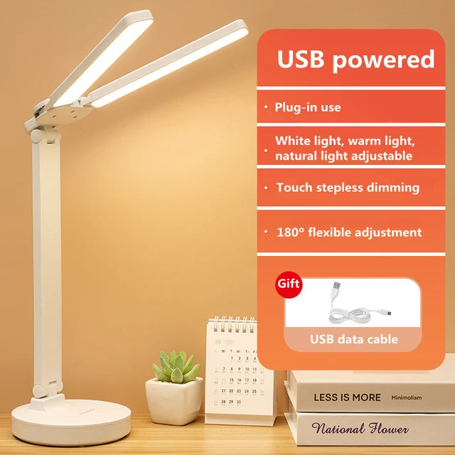 LED Desk Lamp 3 Levels Dimmable Touch Night Light USB Rechargeable Eye Protection Foldable Table Lamp For Bedroom Bedside Reading