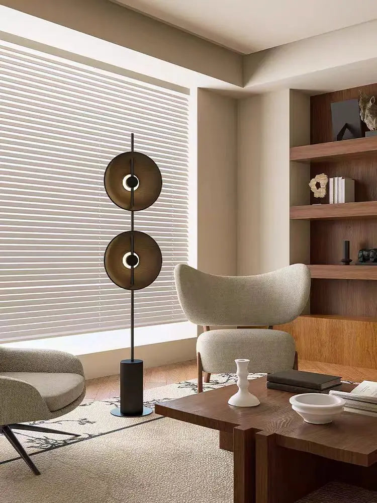 Japanese Round Solid Wood Lamp Mito Floor Lamp Wabi-sabi Retro Tall Lamp for Living Room Study Adjustable Corner Standing Light