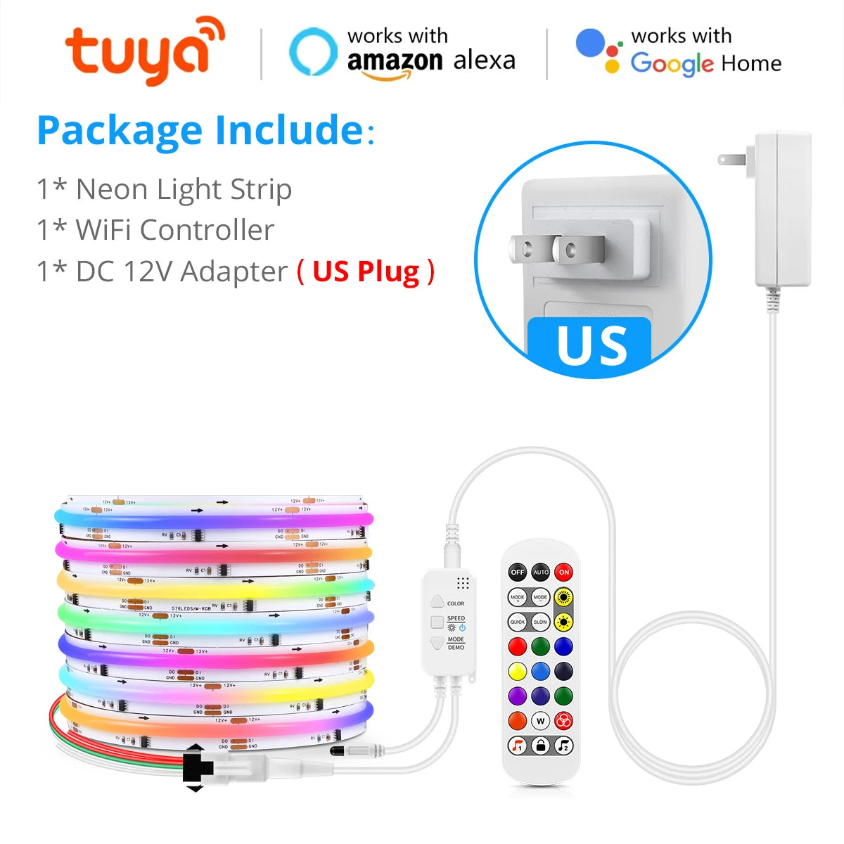 Tuya Smart Life 12V RGBIC COB LED Strip Light - WS2811 Addressable Ambient Tape