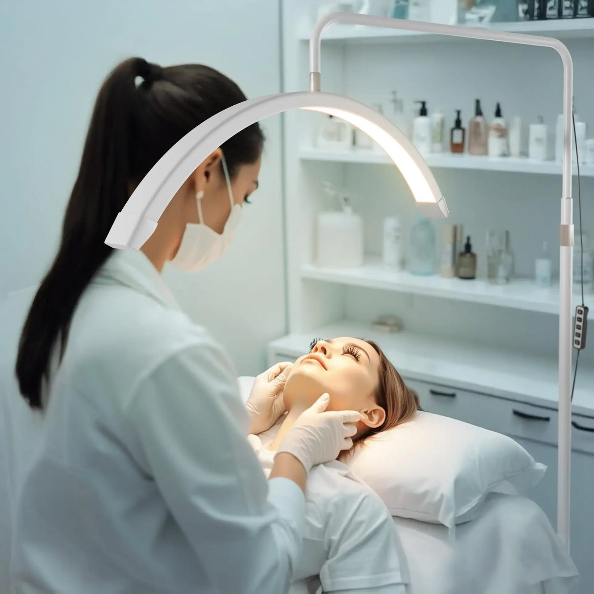 Half Moon Floor Standing Fill Light - 40W Dimmable LED Lash Light for Beauty Salons