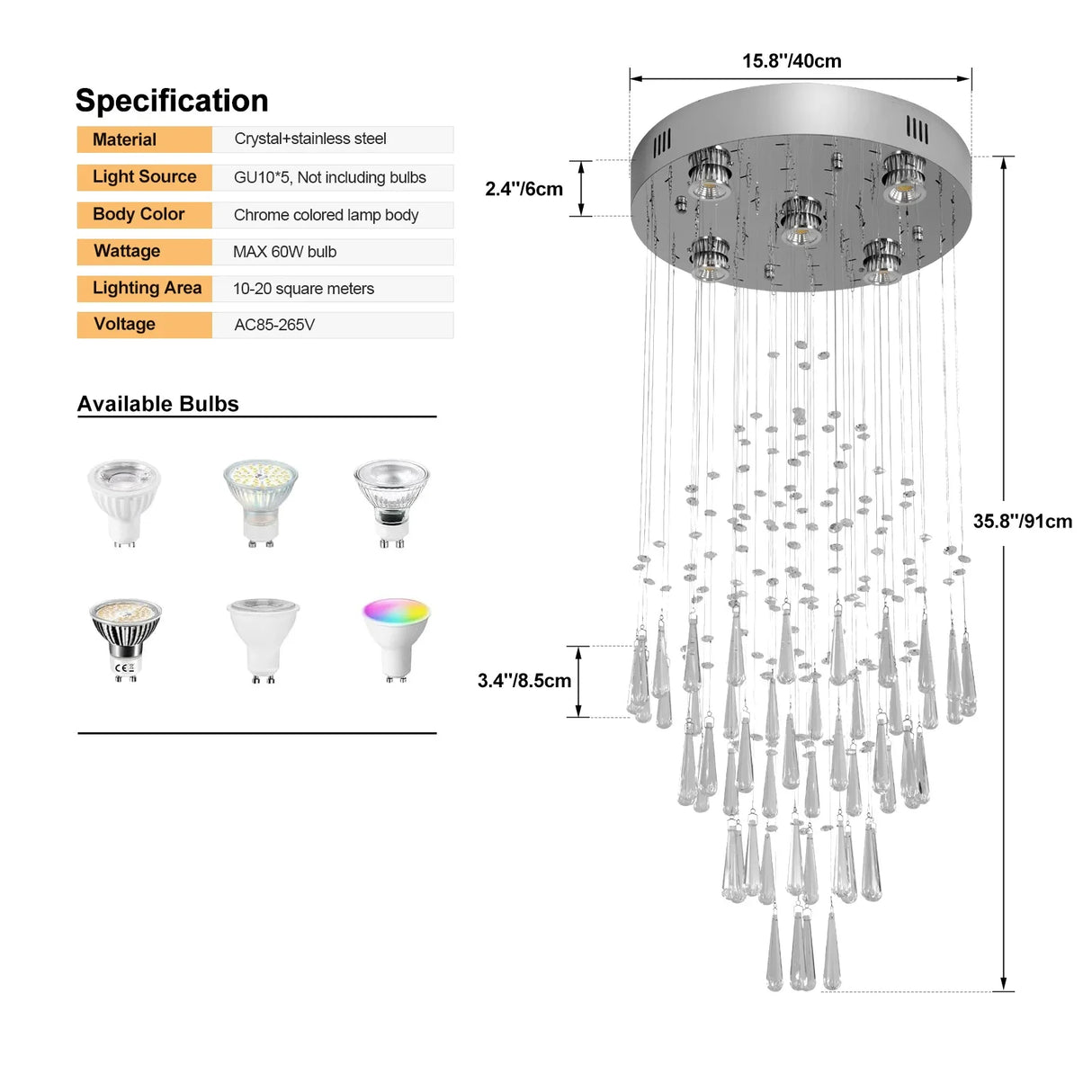 Crystal Droplight Led Pendant Light Modern Loft Stairs Chandelier Hanging Lustre Ceiling Lamp Home Appliance Decor Fixture