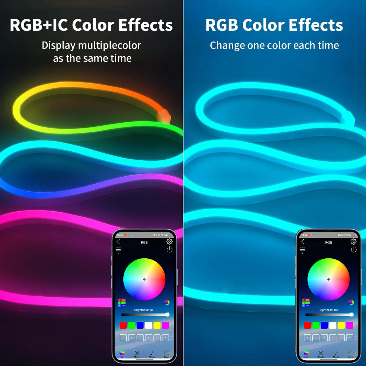5V USB RGBIC Neon LED Light Strip - 1m-10m Flexible Waterproof Smart Dreamcolor Ribbon