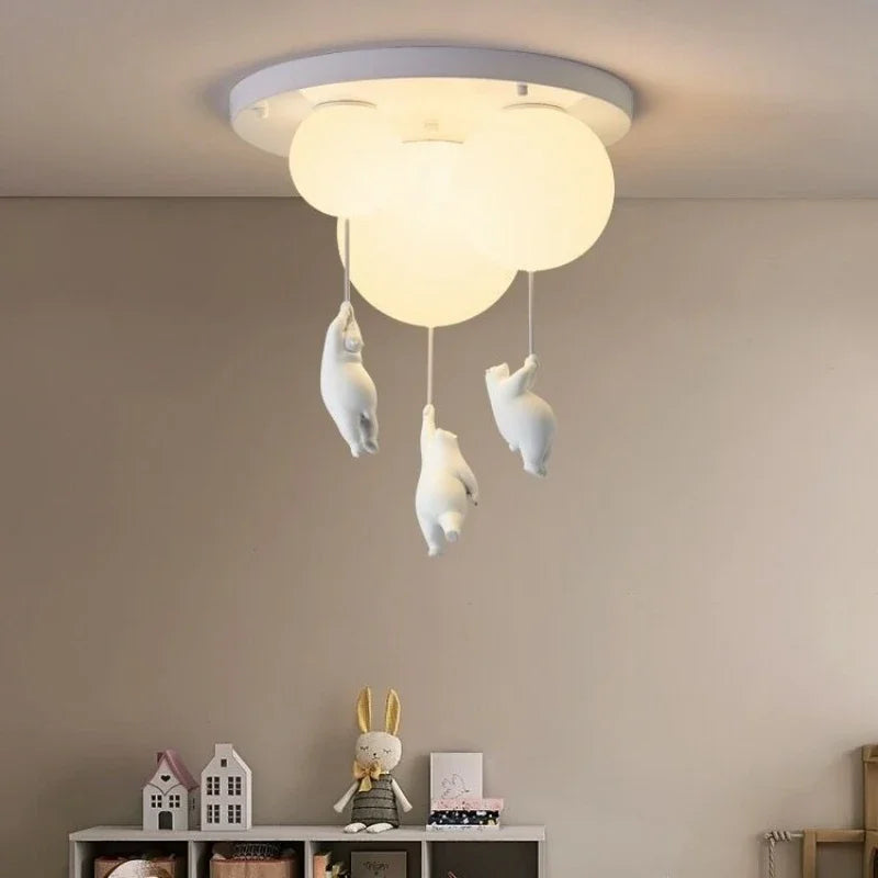 Round Modern Minimalist Bear-Shaped LED Resin Ceiling Light for Children's Rooms Boys' Girls' Bedrooms Indoor Home Decor Ambient
