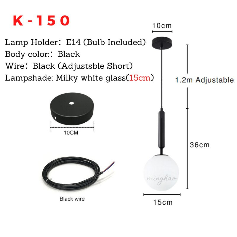 Modern LED Round Glass Ball Pendant Lights Iron E14 Pendant Lamps Hanging Light Fixture for Living Bedroom Dining Room