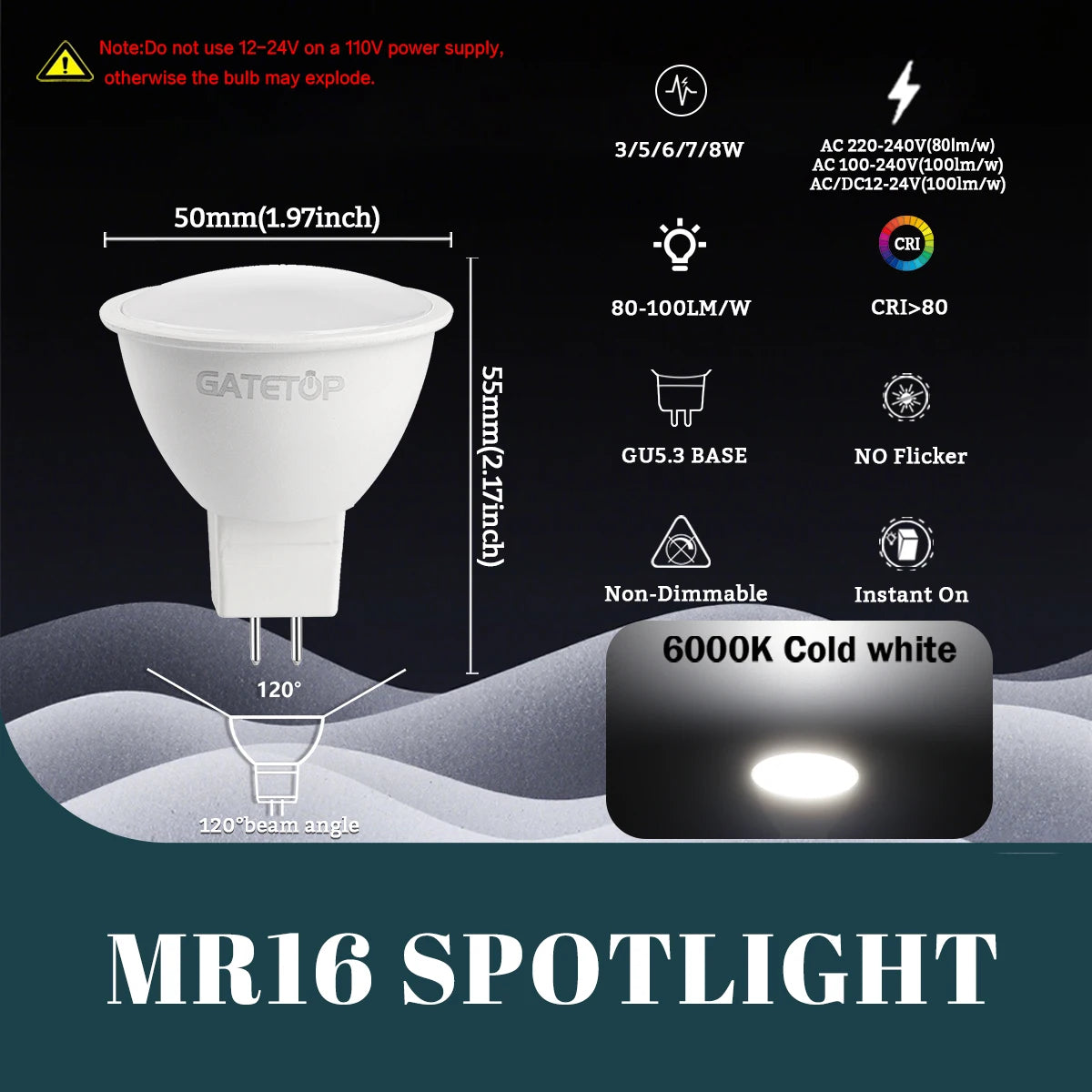 20-Pack MR16 LED Spotlights - GU5.3 12V / 110V / 220V Bi-Pin Bulbs