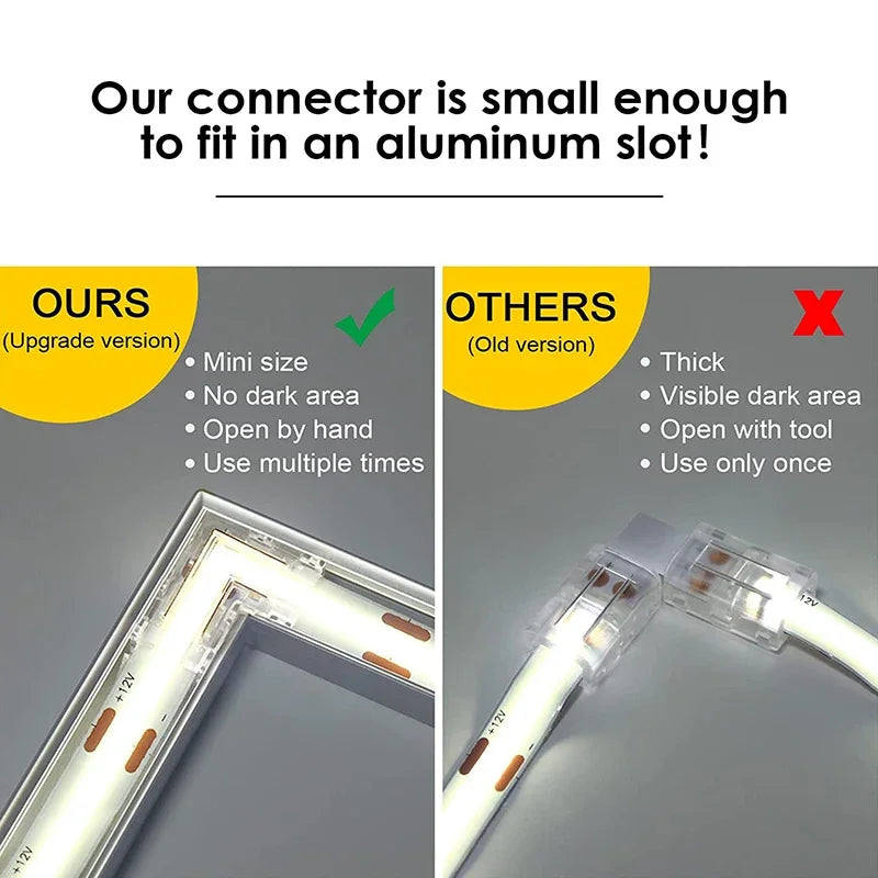 2Pin L-Shaped COB LED Connectors 8mm 10mm Strip to Strip Solderless Corner Connector for 2pin COB LED Strip Lights