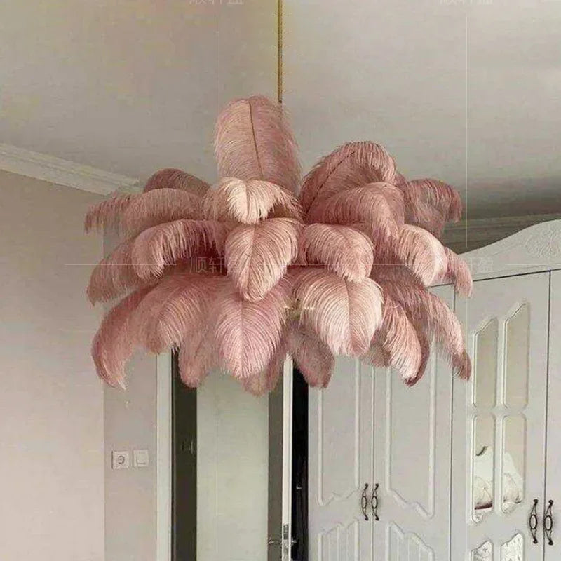 Nordic Ostrich Girl Ins Feather Art Living Room Chandelier Bedroom Indoor Hanging Lamp Pendant Lights Home Decor Ceiling Lamps