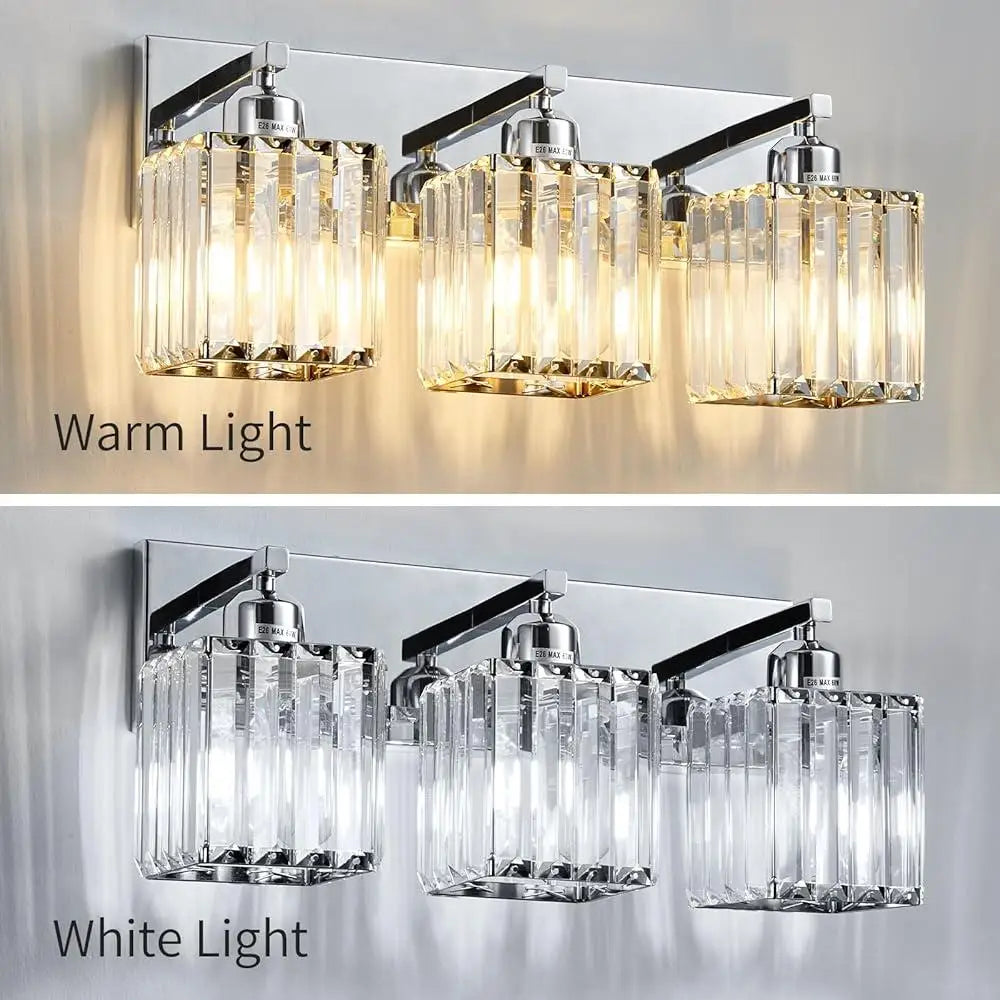 Modern Bathroom Vanity Light Fixture 3-Light Chrome Crystal Lighting Over Mirror Dimmable E26 Compatible Easy Install Home