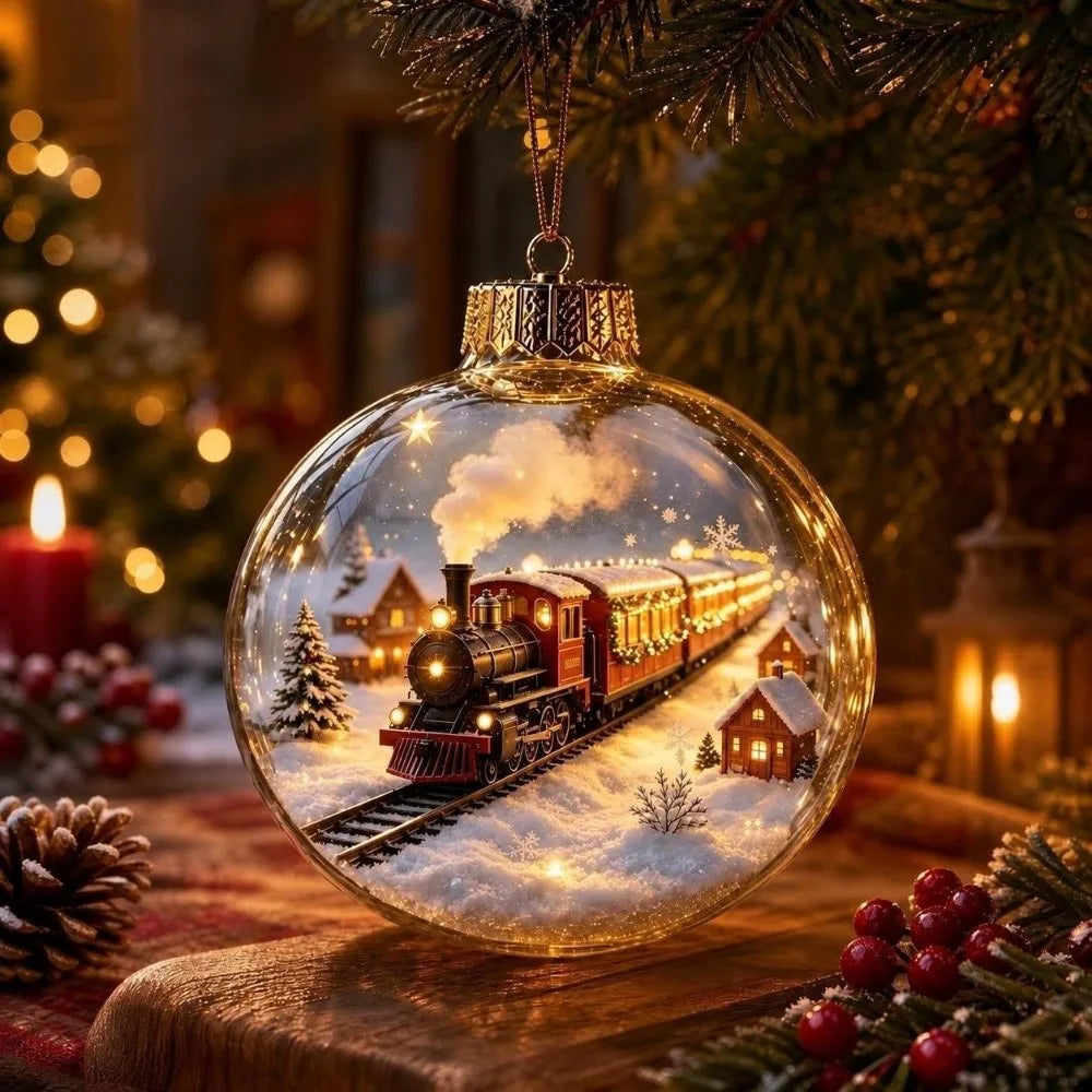 8cm Christmas Ball Ornament Acrylic with Light Xmas Hanging Decoration Transparent DIY Snowman Crystal Ball Christmas Decor