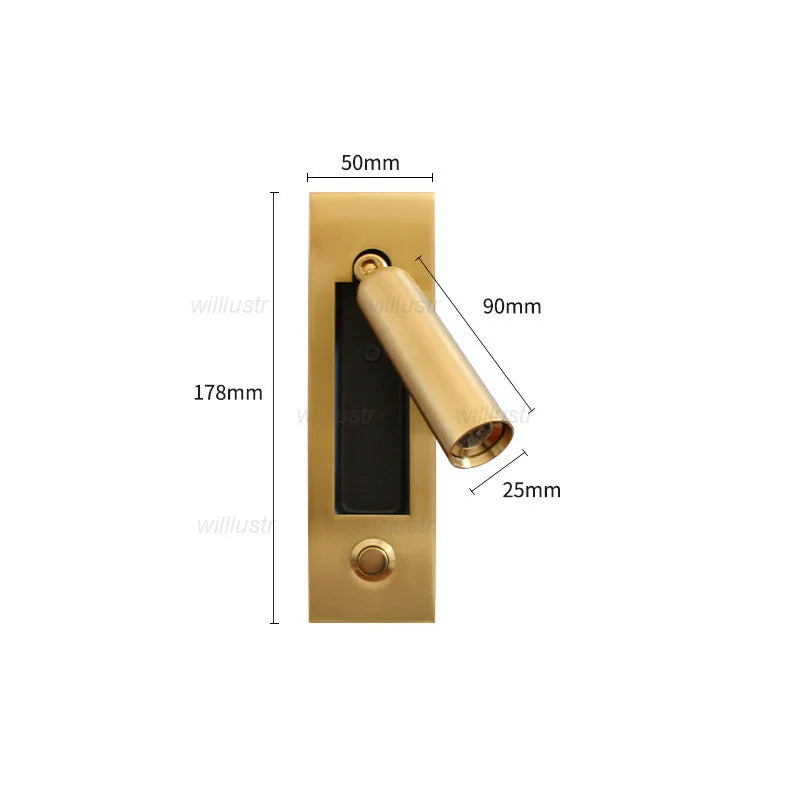Creative Rotatable Aluminum Wall Lamp LED Embedded Sconce Hotel Cafe Bar Bedside Copper Nickle Chrome Metal Reading Lighting