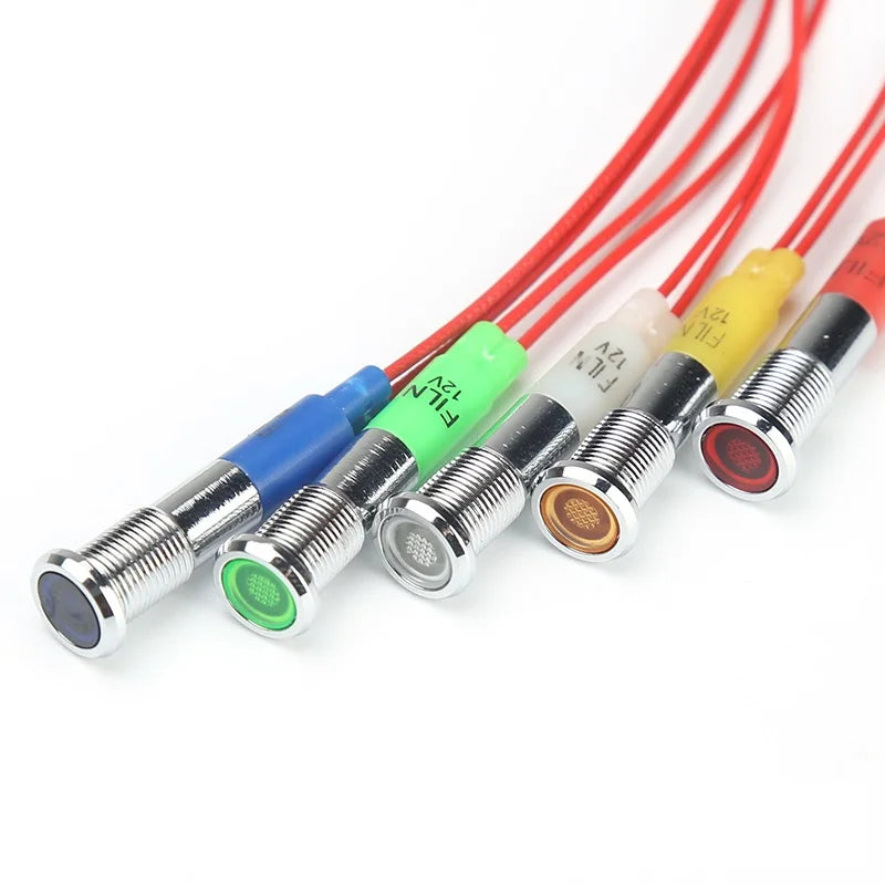 6mm mini 12v 24V LED Metal indicator light flat pilot light signal lamp red green blue orange white with 20cm cable