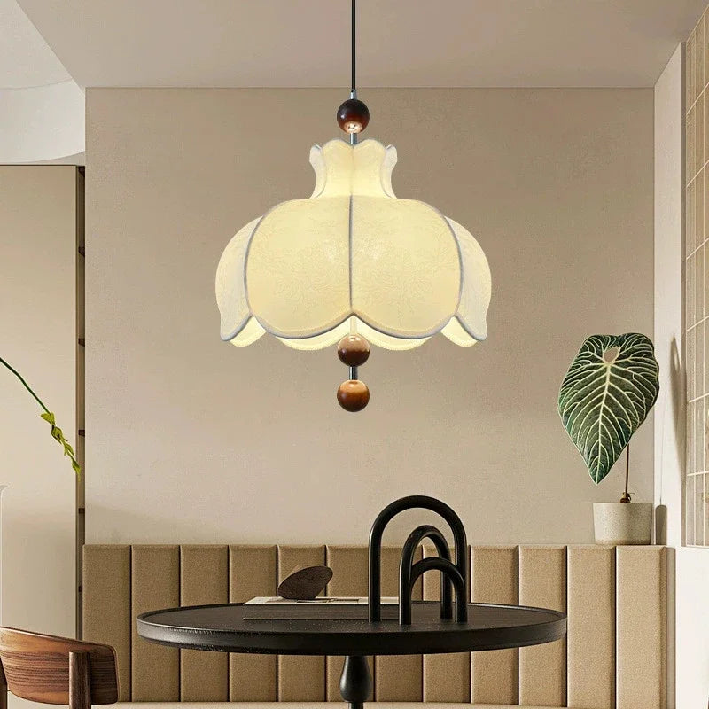 Vintage Fabric Pendant Lamp - Retro Textile Ceiling Hanging Light Chandelier Fixture for Living Room, Dining Room & Home Decor