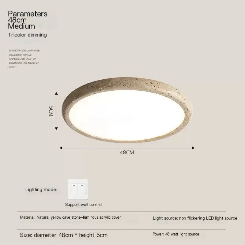Nordic Yellow Travertine Simple Ceiling Light Retro Cream Style Living Room High-end Feeling LED Modern Bedroom Decorate Texture
