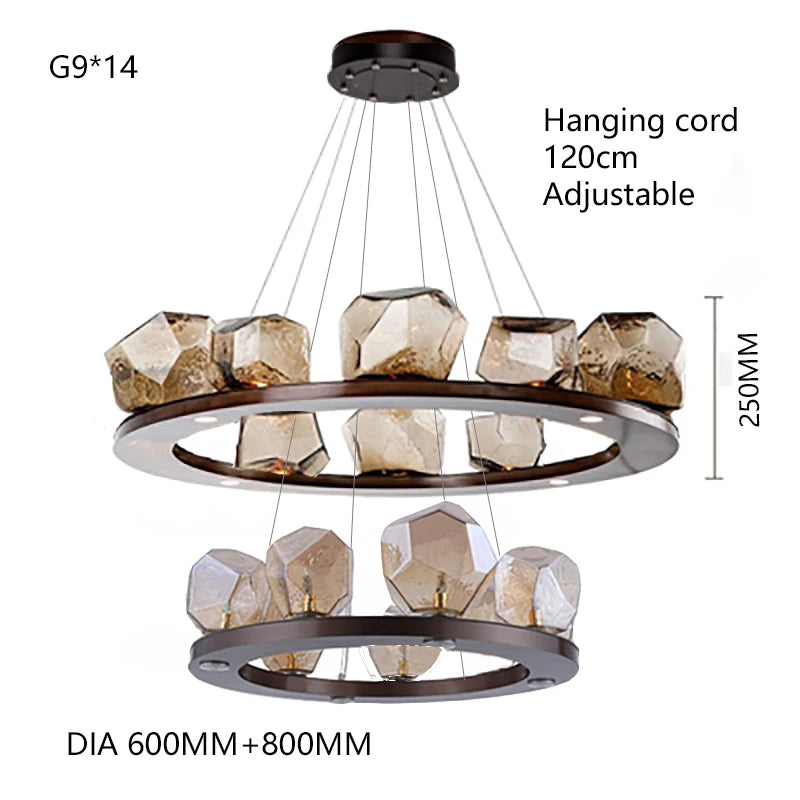 Modern LED Living Room Chandelier Lighting Nordic Rock Glass Dining Room Hanging Lamp Luxury American Bedroom Restaurant Fixture